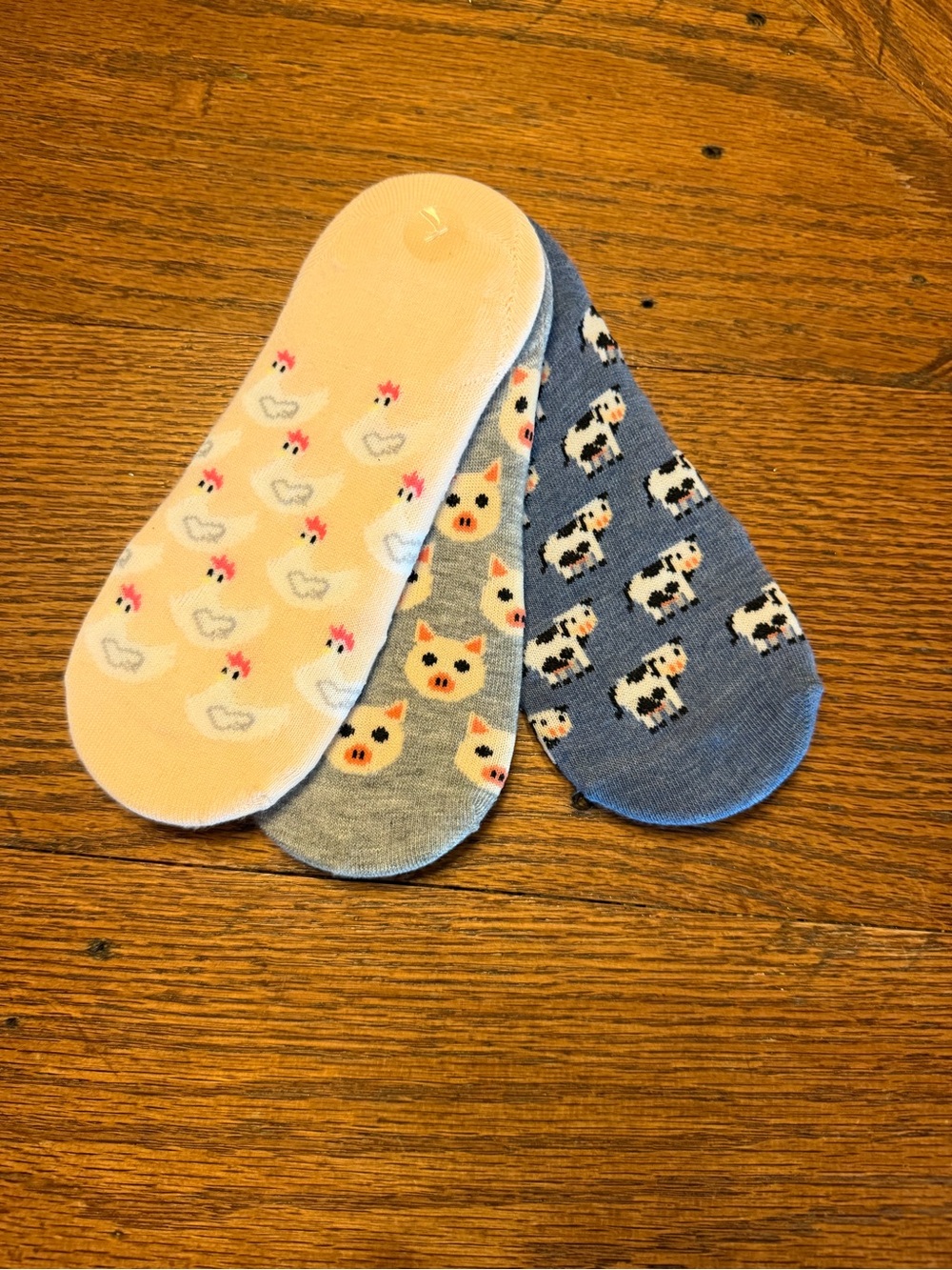 Women’s No-Show Farm Animal liner Sock Trio - Blue, Gray, Cream